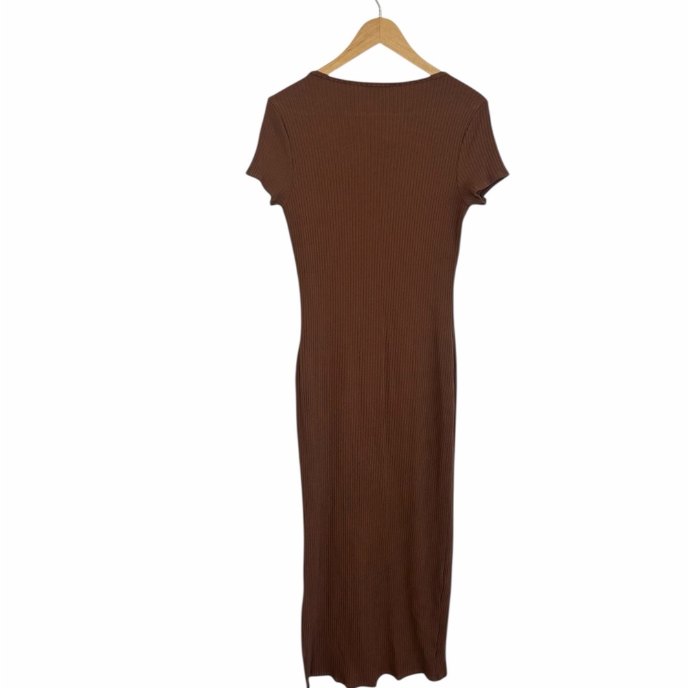 Reformation Brown Ribbed Knit Keyhole Midi Slit Dress Size Large - Picture 2 of 13